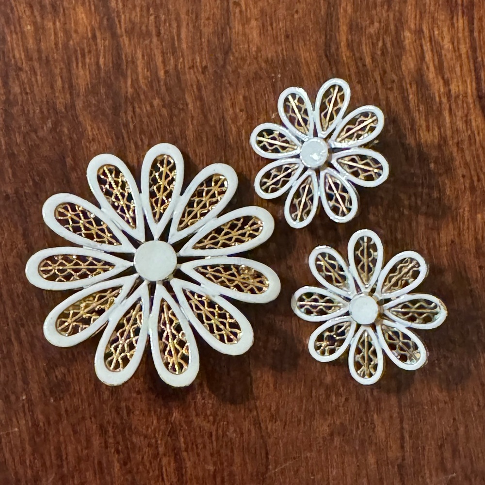 Coro (signed) Vintage Floral Brooch and Clip on Earring Set. EVC